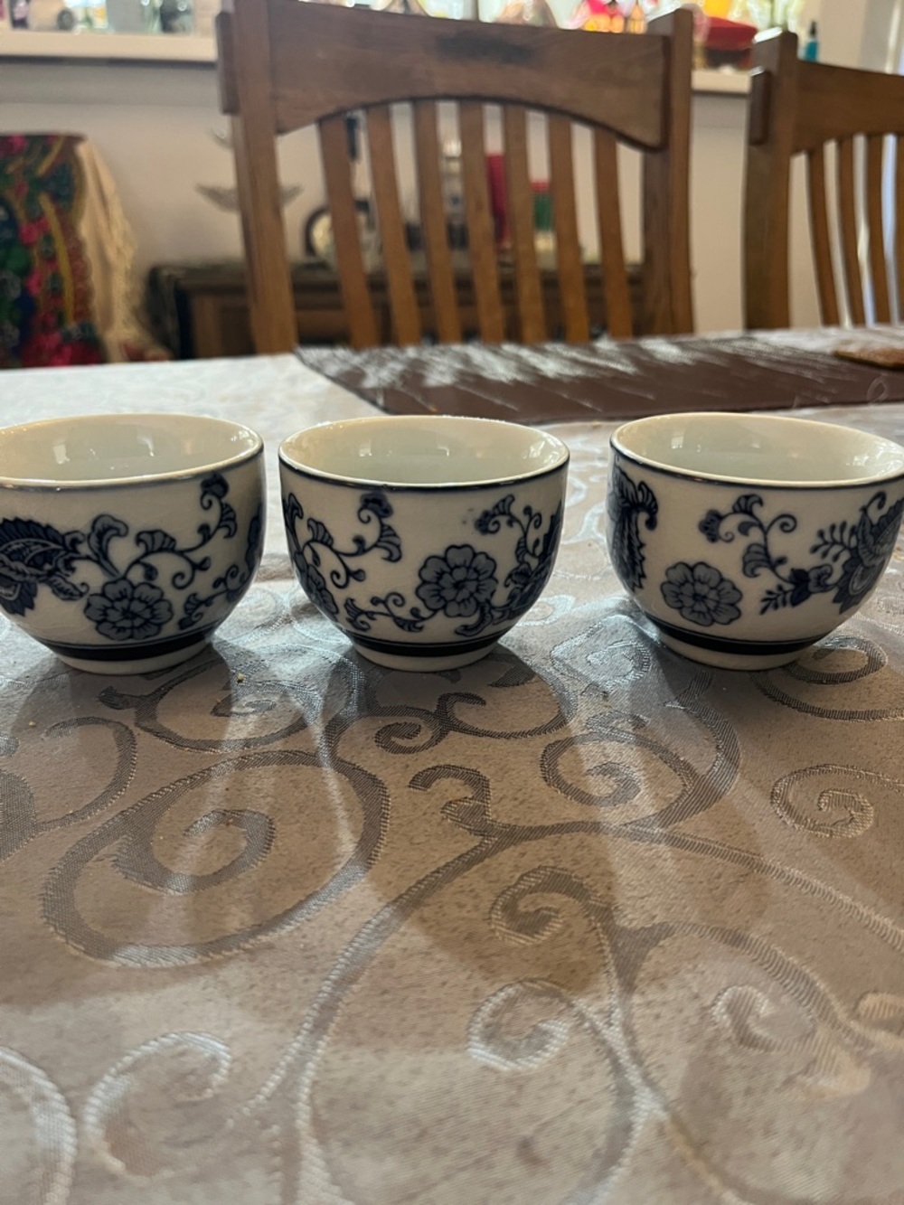 Pier 1 Blue and White Floral Porcelain Tea cups
 Trio